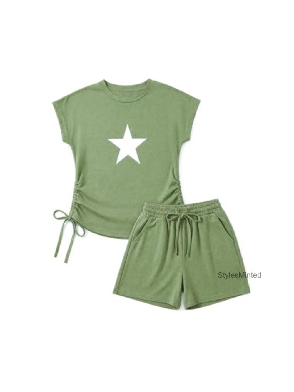 Girls 2-Piece Short Set Cotton Blend Ruched Drawstring Summer Outfit